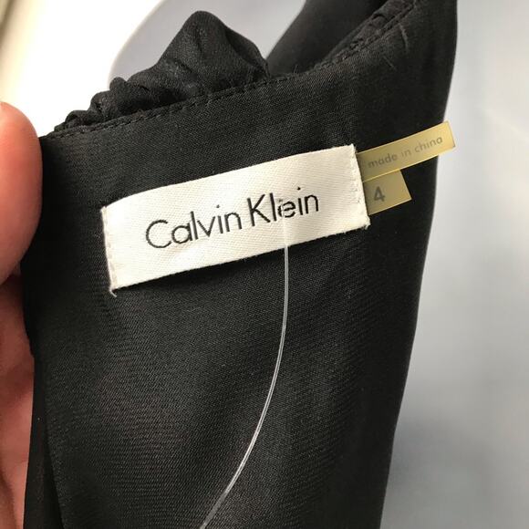 Calvin Klein Ruffle Bodice Sleeveless Sheath Dress Sz 4 Black - Picture 7 of 9